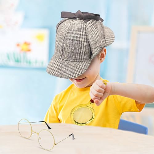 探偵衣装アクセサリーセット | 探偵コスプレ小道具 - コスプレ衣装小道具 帽子 眼鏡 ルーペ 男女兼用 子供 ハロウィン パーティー 舞台演技用 | コスプレ 劇 舞台 演劇 テーマパーティー 誕生日 ハロウィーン イベント