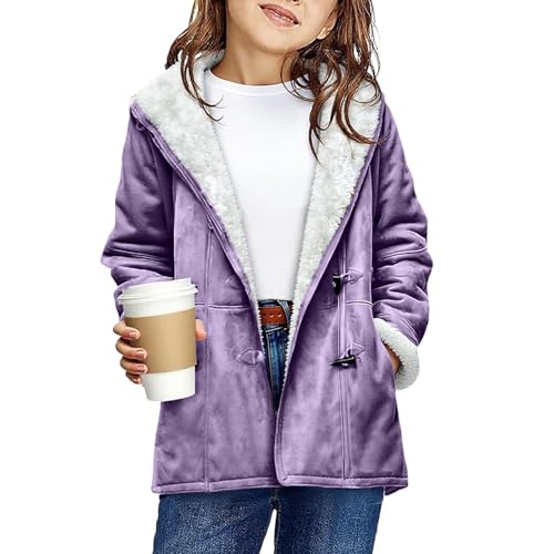 Girls Suede Fleece Lined Coats Cute Hooded Jacket Keep Warm Winter Fall Hoodies 2025 Kids Solid Long Sleeve Coat2