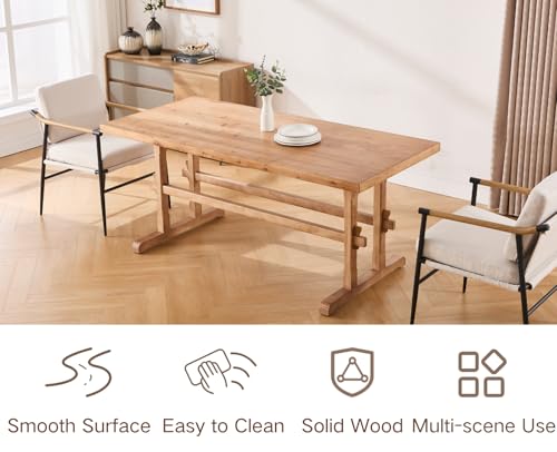 Image of HNY Wood Rectangular Dining Table for 4-6 People, Modern Farmhouse Kitchen Table, 70 Inch Large Dinner Table Center Table for Dining Room /Living Room