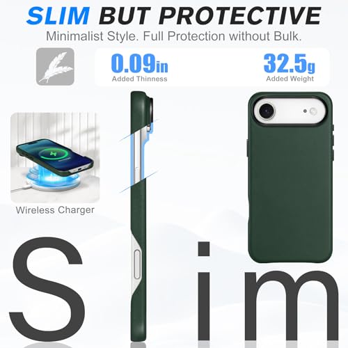 Image of SHIELDON Genuine Leather Case for iPhone Air 6.5 inch 2025, Midnight Green