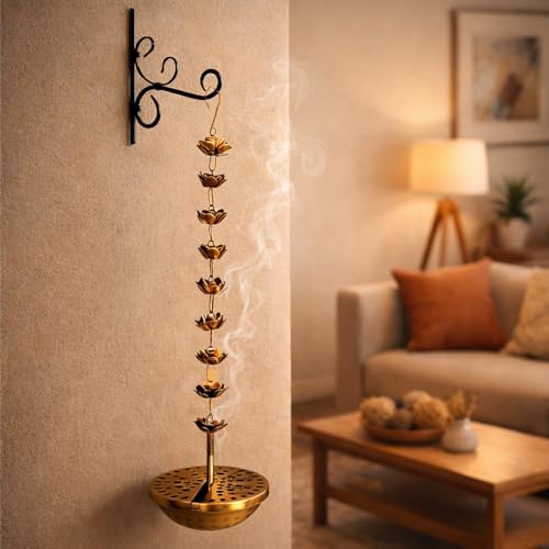 Image of Flower Hanging insence Burner | Dhuna Loban Burner Dhooni Dhoop Dhuni |Hanging Dhoop Batti Agardan Hanging Decor (Pack of 1) (Brass Antique /Bracket)
