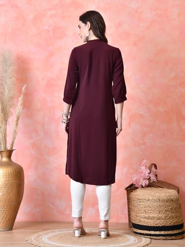 Image of nioni Women's Straight Solid Kurti with V-Fold Neck | Rayon Lycra Material | Fashionable Micro Pleates | 3 /4th Sleeve Kurta for Woman & Girls (S to 2XL)