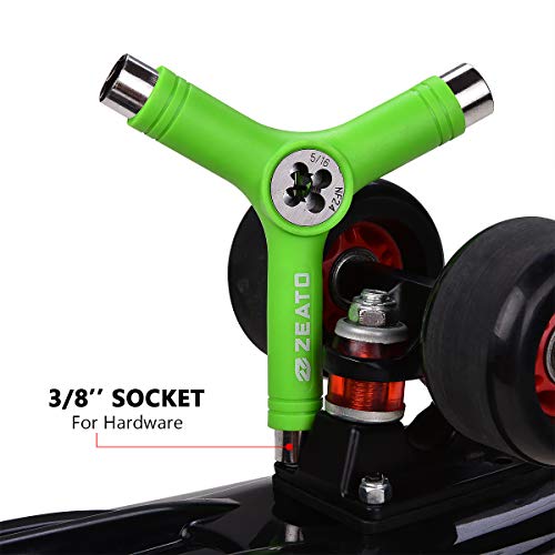 Zeato All-in-One Skate Tools Multi-Function Portable Skateboard Y Tool Accessory with Y-Type Allen Key and L-Type Phillips Head Wrench Screwdriver - Green