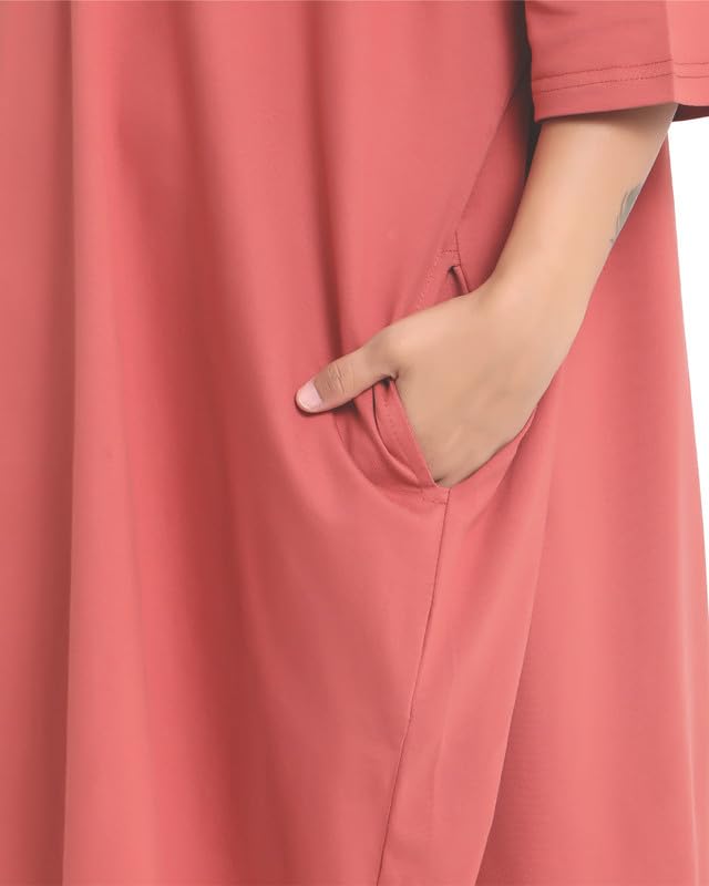 Image of LAMA STORE Women's Printed Oversized T-Shirt Dress, Cotton, 3 /4 Sleeve Length, Casual Loose Fit, Comfort Wear Extra Comfy Oversized Printed Pocket T-Shirt Dress