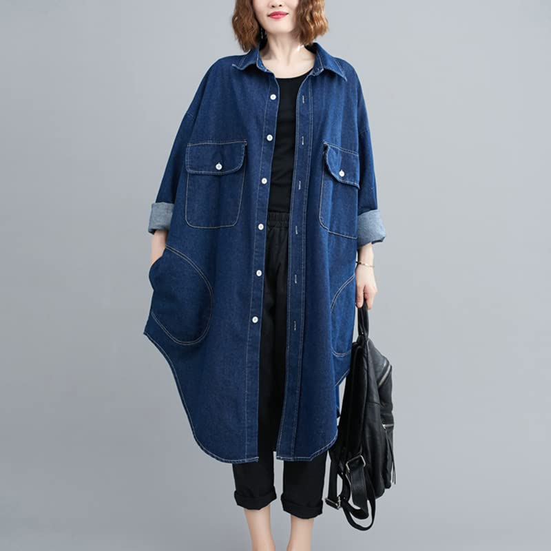 Women's Fashion Spring/Fall Button Down Maxi Long Loose Denim Jean Jacket Trench Coat3
