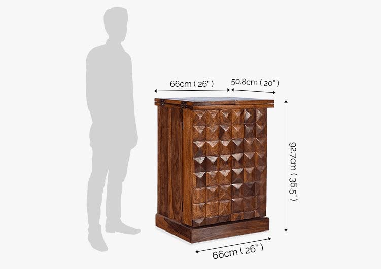 Image of Credenza Wooden Bar Cabinet for Home || Wine Storage Rack with Drawer & Glass Holder || Sheesham Wood for Living Room and Bar Cabinets Furniture || Natural Brown Finish Bar Cabinet with Drawers