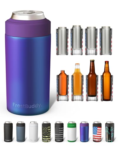 Frost Buddy Universal Can Cooler - Fits All - For Regular 12 & 16 oz or Slim-Size Bottles - Insulated Double-Walled Stainless Steel (Nebula)