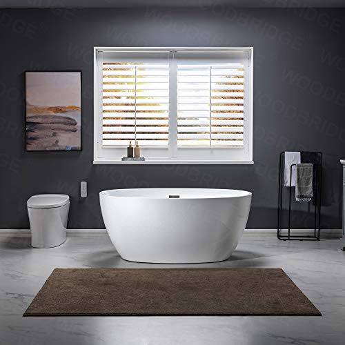 Woodbridge 55" Acrylic Freestanding Bathtub Contemporary Soaking White Tub With Brushed Nickle Overflow And Drain，B1418 -B/N-Drain &O #TOP2
