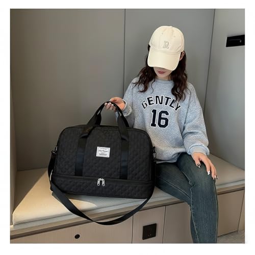 Image of WILDHORN 37 litres Nylon Travel Duffle Bag for Men & Women | 49 cm Weekender Gym Bag with Back Zipper Pocket & Trolley Strap | Overnight Cabin Luggage Shoulder Bag (Black)
