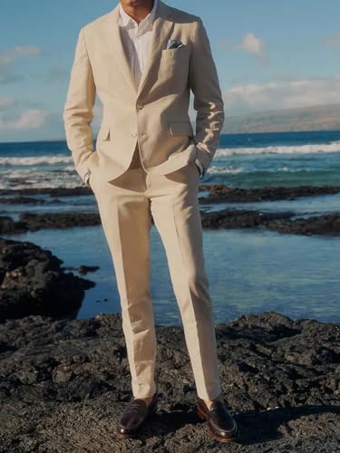 Man's 3 Piece Suit Linen Slim Fit Tuxedo Casual Wedding Beach Dinner Prom Blazer Jacket Vest Pants Suit Set3
