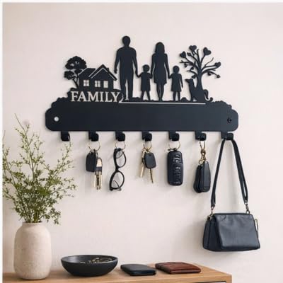 Image of Metal Key Holder Wall Mount - 7 Hooks | Decorative Key Rack & Organizer, Sturdy Hanger for Keys | Stylish Metal Wall Decor Key Hanger for Entryway, Kitchen, Hallway & Room Decor, Gift