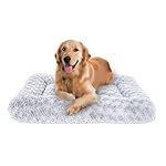 Dog Beds Crate Pad for Medium, Large Dogs, Deluxe Rose Plush Cat Sleeping Mats, Fits Crate Kennel Cage, Anti-Slip Pets Pillow, Washable Ultra Soft Fluffy Dog Bed for Crate (35"x23"Grey)