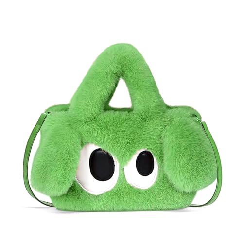 Crossbody Bag for Women, Cute Big Eyes Plush Bag with Adjustable Leather Strap, Fluffy Novelty Handbag for Girls