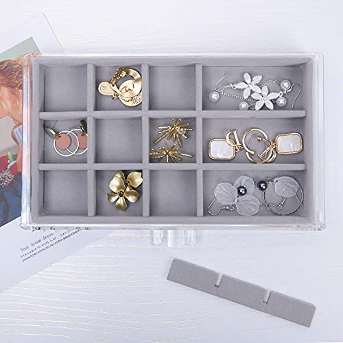 misaya Earring Jewelry Organizer with 5 Drawers, Birthday Present, Clear Acrylic Jewelry Box for Women, Velvet Earring Display Holder for Earrings Ring Bracelet Necklace, Gray