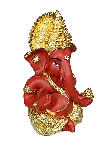 Image of eCraftIndia Golden And Red Polyresin Lord Ganesha Idol For Home, Temple, Office, Car Dashboard - Divine Home Decor For Ganesha Devotees- Gift For Family, Friends- Suitable For Ganesh Chaturthi, Diwali