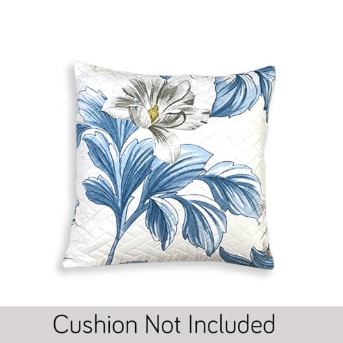Image of HOKIPO Printed Cushion Cover 16x16 in, Celadon Blue Camellia