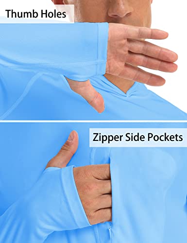 Safort Men's Upf 50+ Sun Protection Hoodie With Pocket Long Sleeve T-Shirt For Running, Fishing, Hiking, Blue, S #TOP4