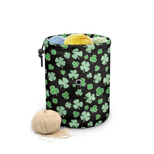 Image of Sellikakes St. Patrick's Day Lucky Leaf Crochet Bag Knitting Bag Yarn Storage Organizer Chrochet Mini Yarn Holder Storing Crochet Accessories