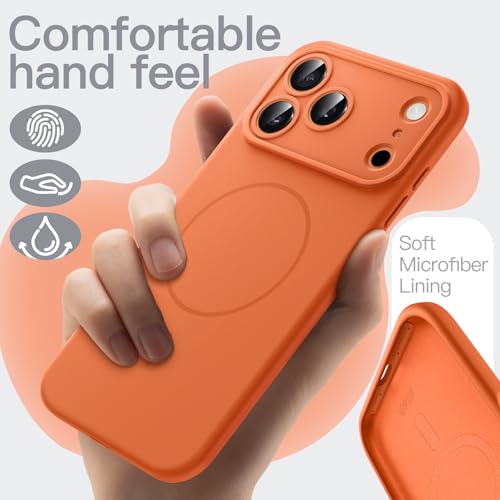 Image of JETech Magnetic Silicone Case for iPhone 17 Pro, Orange | Compatible with MagSafe, Silky Soft Touch, Full Camera Lens Protection, Shock Absorbing Phone Cover