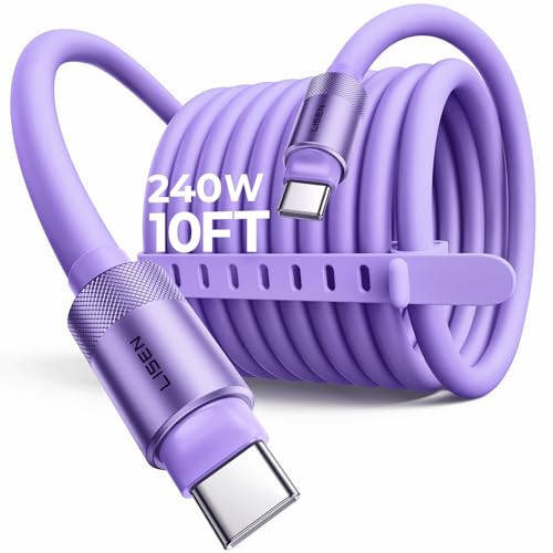 Image of LISEN 10FT USB C Cable Fast Charging, Chubby 240W Cable USB C to USB C Fast Charging Soft Silicone USBC to USBC Parallel Cable for iPhone 17 Pro Max 16 15 Samsung S25 Ultra MacBook Pro Air iPad Purple