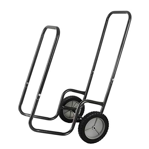 LEADALLWAY Firewood Cart Carrier| Wood Hauler Fireplace Log Mover|Outdoor Indoor Heavy Duty Steel Firewood Storage Carrier Cart with 2 Solid Wheels, Labour-Saving Wood Stove Accessories Tools Black