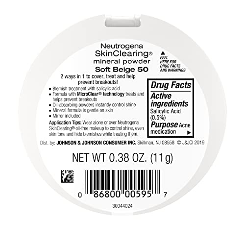 Neutrogena Skinclearing Mineral Acne-Concealing Pressed Powder Compact, Shine-Free & Oil-Absorbing Makeup With Salicylic Acid To Cover, Treat & Prevent Breakouts, Soft Beige 50.38 Oz #TOP6