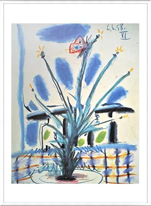 Amazon.co.jp: ポスター パブロ ピカソ 花瓶と蝶 額装品 アルミ製