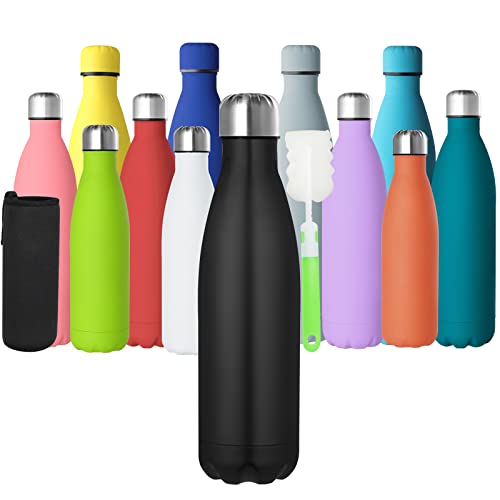 GeeRic Stainless Steel Water Bottle 500ml, Double-Walled Vacuum Insulated Metal Water Bottle 12 Hours Hot & 24 Hours Cold Drinks Cycling Bottles for Outdoor Sports Hiking Running 500ml Black