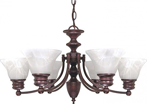 Nuvo 60/358 Six Light Empire Chandelier, 26 in, Old Bronze/Alabaster Glass