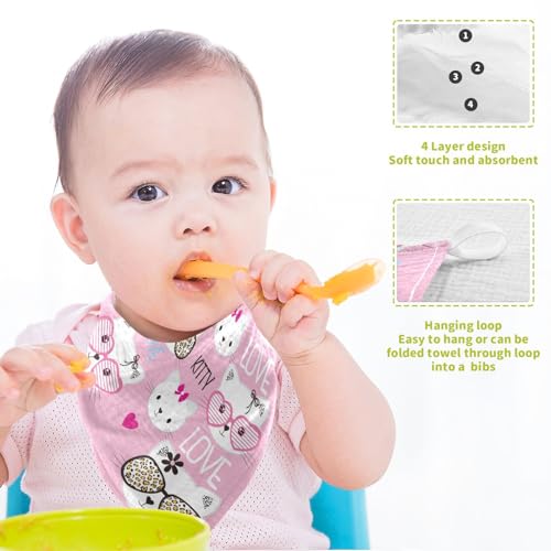 Image of vvfelixl Childish Cats Pattern Baby Burp Cloths Baby Muslin Washcloths for Boys Girl Cotton Baby Face Towel for Newborn Infants Soft and Absorbent 11.8 X 11.8 in, 5 Pack