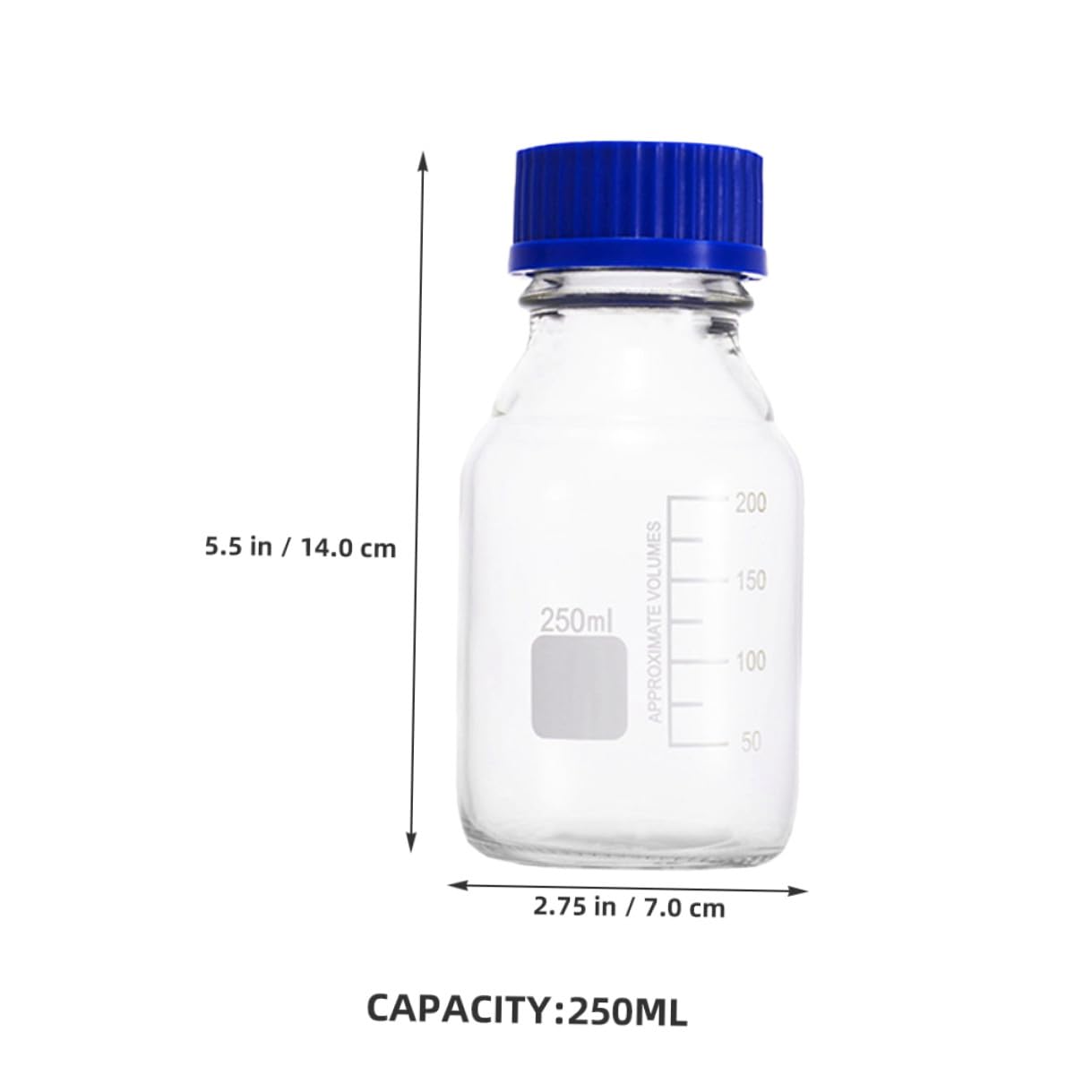 Bottiglia Reagente in Vetro 250ml 2 Pezzi per Laboratorio | Linee Graduate per Miscelazione, Uso in Ambito Industriale, Formato Scientifico Compatto