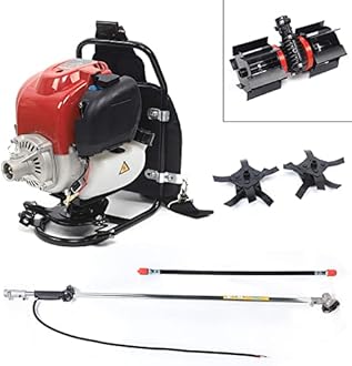 Liffshsy Backpack Gas Garden Brush Cutter Tiller, 3 in 1 35.4CC 4 Stroke Lawn Mower Brush Cutter Grass Hedge Trimmer, Cultivator Lawn Mower for Farmland Weeding Harvesting Clearing Ditching (4-stroke)