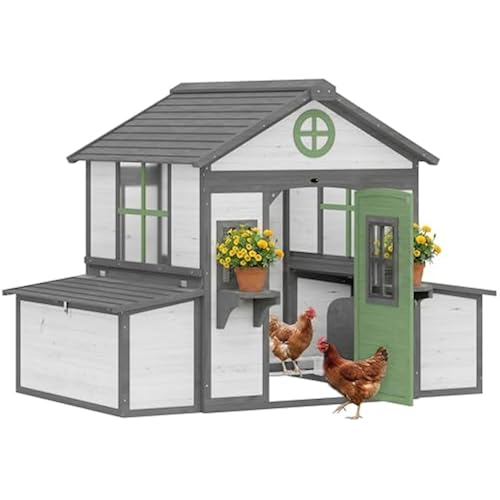 PawHut Wooden Chicken Coop Chicken House, 2-4 Hens, 72" x 50" x 54", White