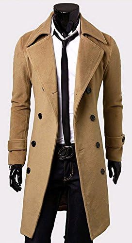 Amazon Black Omen ブラックオーメン フェルト地 エポレットなし カフストラップあり シンプル スタンダード セミロング丈 Pコート風 ダブルブレストコート メンズ 男性用 細身 スリムタイプ タイトフィット 長袖 アウター ブルゾン トレンチコート きれいめ