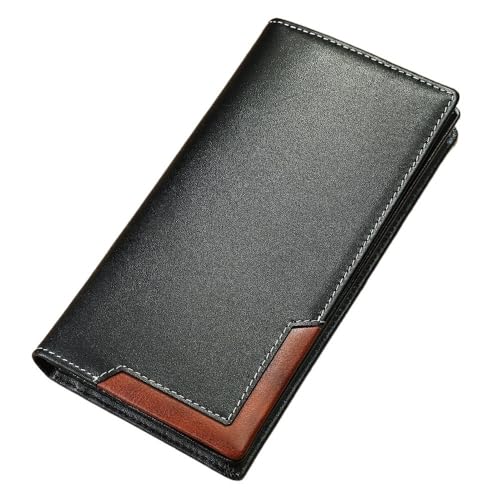 Genuine Leather Men's Long Handbag RFID Function Credit Card Holder Card Bag Leather Currency Multifunctional Wallet,Black