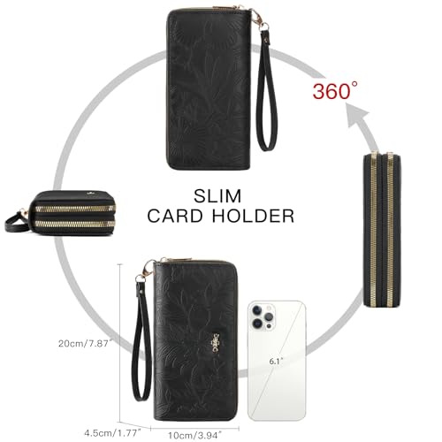 Image of RNIEGA Wallets for Women RFID Blocking Leather Women's Wallet Large Capacity Double Zip Wristlet Clutch | Credit Card Holder Ladies Phone Purse