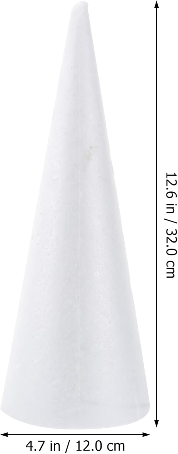 Sewroro 2pcs White Foam Cones Foam Tree Cones for DIY Crafts,Foam Polystyrene Cone Tree for Christmas Tree Table Centerpiece Flower Arrangement Props Foam Balls