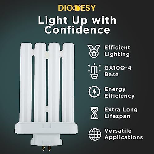 Diodesy Fml27/65K/2Pk Fluorescent 27W 6500K Daylight Quad Tube Fml Cfl Plugin Light Bulbs, 4-Pin Gx10Q-4 Base, 6500K-Daylight, 2 Pack #TOP6