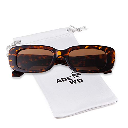 Image of ADE WU Rectangle Sunglasses for Women Men Retro 90s Sunglasses Trendy Black Tortoise Shell Glasses Y2K