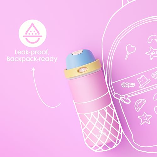 Image of Meoky 2 Pack 18 oz Insulated Kids Water Bottle for Travel | 2-in-1 Straw and Spout Lid, Leak Proof, Stainless Steel, Cold for 24 Hours, Fits in Car Cup Holder, Hydrangea & Fruit Punch
