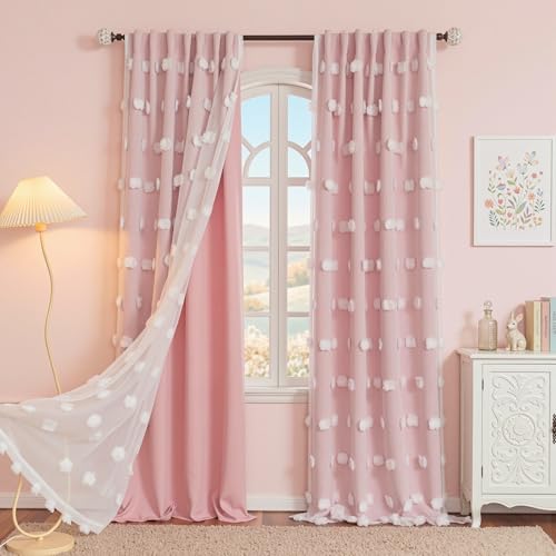 MSKY HOME Pink Pom Pom Curtains