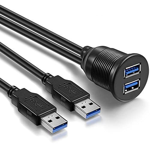 H-its Kabel : Dual USB 3.0 Male TO USB 3.0 Female Extension Cable With Flush Mount Panel for Car Truck Boat Motorcycle Dashboard Panel (2 Ports)- 1 Meter (B0B13TH9N5) Amazon Price History, Amazon Price Tracker