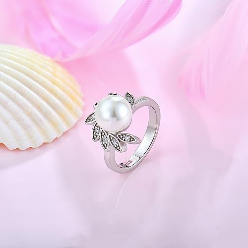 Pearl Ring Cubic Zirconia Women's Ring Mother of Pearl Ring 925 Sterling Silver Wedding Band for Her Size 5-102