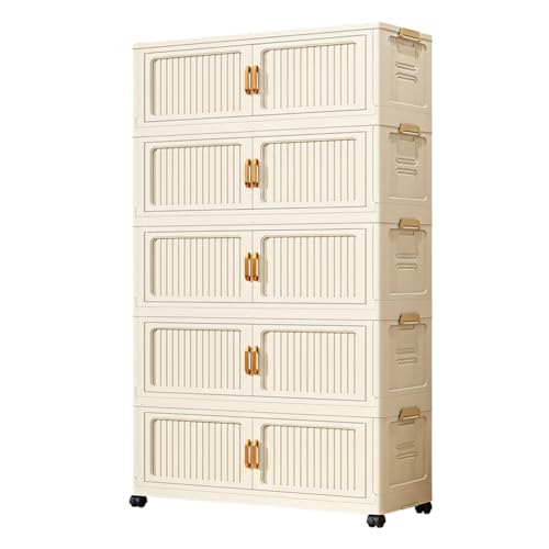 Image of House of Quirk Foldable Storage Box Cabinet with Wheels - DIY, Multi-Purpose Bedroom & Living Room Organizer, Shoe Rack, Snack & Household Storage (Cream, 5 Layer, 78cm)
