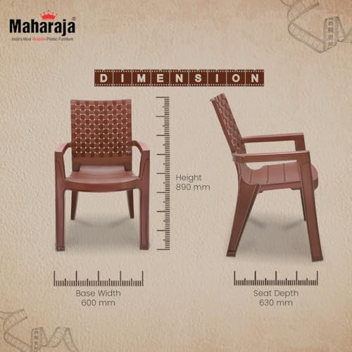 Image of MAHARAJA Heavy Duty Plastic Chairs for Home & Office | Comfortable | Arm Rest | 200Kg Capacity (M Brown, Pack of 2)