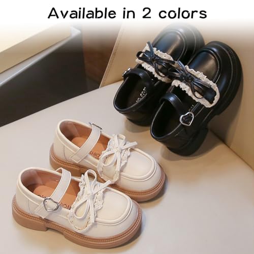 SEAUR Girls Lace Bow Flats PU Leather British Style Flats Princess Casual Performance Shoes 6-102