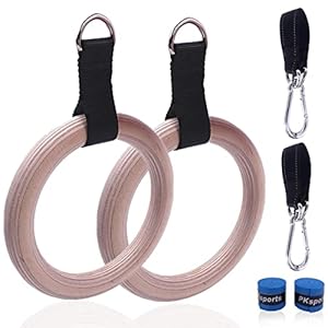 CAEEKER Houten Gymnastiek Ringen voor Kinderen 25Mm Gym Ring Met Verstelbare Bandjes Gespen Indoor Fitness Crossfit…
