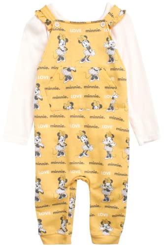 Image of Disney Baby Girls' Minnie Mouse 2 Piece Overall Set - Fleece Romper Long Sleeve T-Shirt Set (Newborn/Infant)
