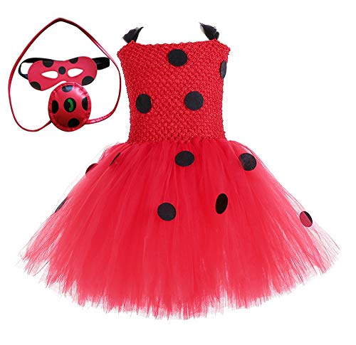 O'COCOLOUR Superhero Ladybug Costume for Toddler Girls Birthday Party Supergirl Tutu Dress Halloween Carnival Dress Up (Medium 3-4 Years)