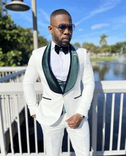 Men's Suit Three Pieces Shawl Lapel Tuxedos Jacquard Jacket+ Velvet Vest+Pants2